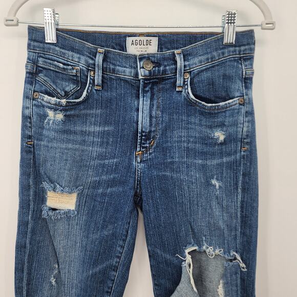 AGOLDE Sophie High Rise Skinny Destroyed Size 26 Medium Wash‎ - Picture 3 of 9